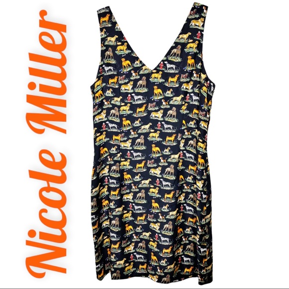 Nicole Miller Vintage 100% Silk Dog Print Shift Dress, 8 - Picture 1 of 5